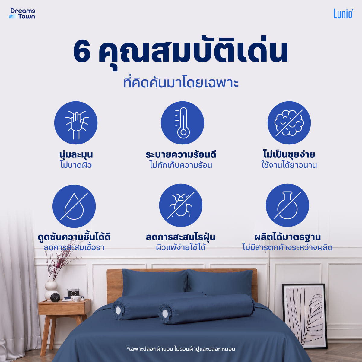 เซ็ตผ้าปูที่นอน เกรดพรีเมียม 5ฟุต LUNIO SMART SNOWWEAVE BEDDING SET QUANTA BLUE สีน้ำเงิน 3ชิ้น (สำหรับที่นอนหนา 13นิ้ว)_4